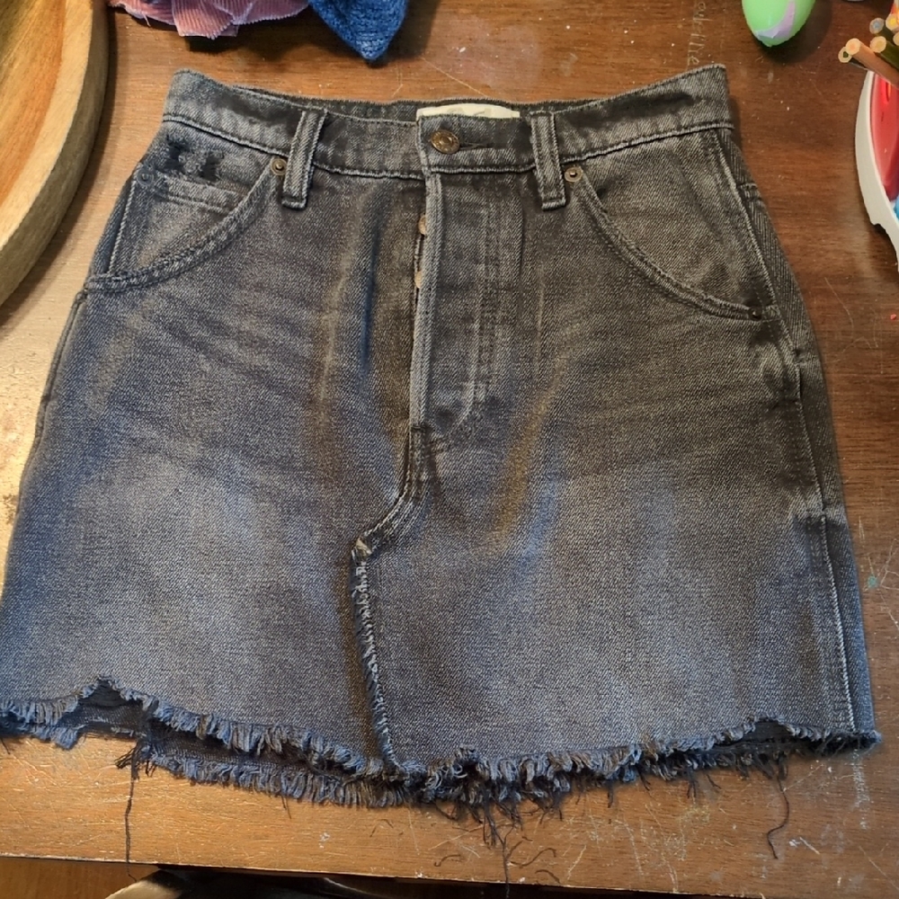 We The Free Charcoal Button-Up Denim Skirt
